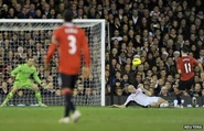 0-3: Veteran Ryan Giggs scored United's third just before half-time when his shot cruelly deflected off Philippe Senderos and looped agonisingly over the head of David Stockdale