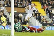 3-1: Johnson then secured his second and Fulham's third in the second half, deftly lifting the ball over the onrushing Sergei Pareiko