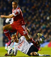 With just over 10 minutes remaining, Steve Sidwell made a clumsy sliding challenge and was given a straight red card from referee Lee Probert