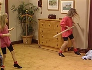 When D.J. pulls the rod from Stephanie's hands resulting it putting a hole in the wall