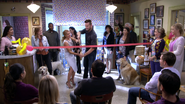 D.J. and Matt cut the ribbon at the dedication ceremony for the newly renamed "Harmon-Fuller Pet Care"