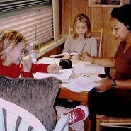 The twins studying in their trailer