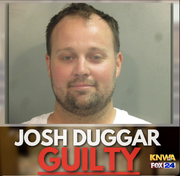 Josh's mugshot with the North West Arkansas logo in the bottom right corner, and the word GUILTY in red letters across the bottom