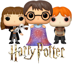 Funko Pop action figures of Harry Potter with owl and wizard