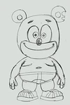 A presumably sketch of Gummibär's full body design, sourced from the portfolio of designer and storyboard artist Szeifert Orsolya