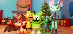 Gummibär posing along with his friends, from "". From left to right; , ,  and .