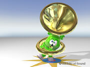 A frame from a scene prior to having the background art composited in.