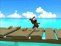 Gummibär being pursued by crabs while covered in chocolate, as it all turns out to be a dream.