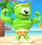 Gummibär as a strongman from "Hands in the Air"