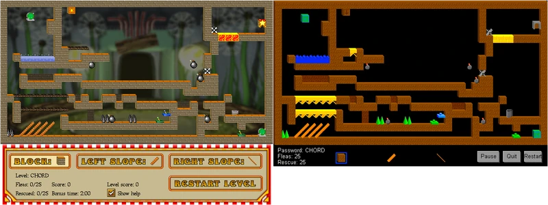 A comparison of the original Flea Circus to the current one, showing graphical changes and minor differences to the map.