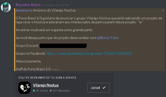 Anuncio Vilarejo Noctua, Furry Brasil 2.0 Wiki