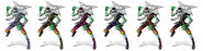 Concept art of the Newsprint Ninja and multiple color variants.