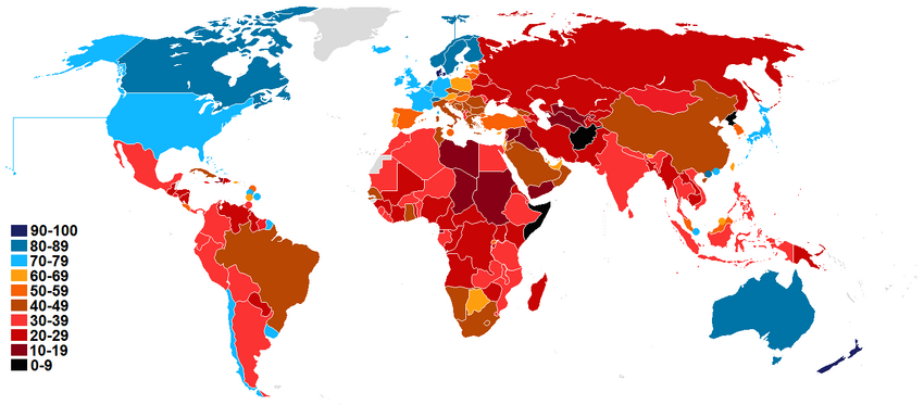 World Map Index of perception of corruption