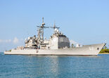 USS Chancellorsville (CG 62) waits for action in Hawaii during the May of 2021, just before the Battle of Hawaii.