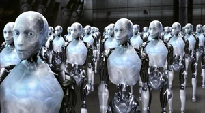 A Row of NS-5 Robots take from I,Robot

This is what AIs look like in 2040-2060