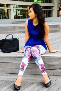 The type of underwear and midlife legwear that most women born in 1997 will be wearing by the year 2050; A t-shirt over an camisole and tight leggings over some big white jumbo cotton granny panties (just like the pantie their mothers and grandmothers wore before them). While bras will become obsolete someday, the panty will always remain the staple in the feminine wardrobe. Note that the Shanghai woman has had an extremist face-lift of the kind that was fashionable there between 2025 and 2035.