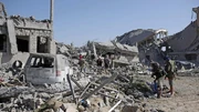 Rubble and debris lay everywhere after air strikes by the coalition