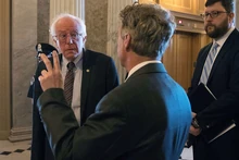 Bernie Sanders and Rand Paul after voting nay on military force against Iran