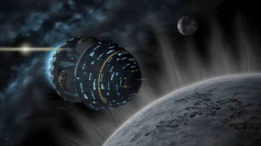 A spaceship flying above Lesmosyne