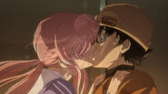 Yuno kissing Yukiteru in the elevator