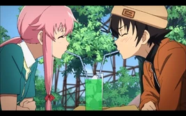 Yuno sharing drink with Yuki