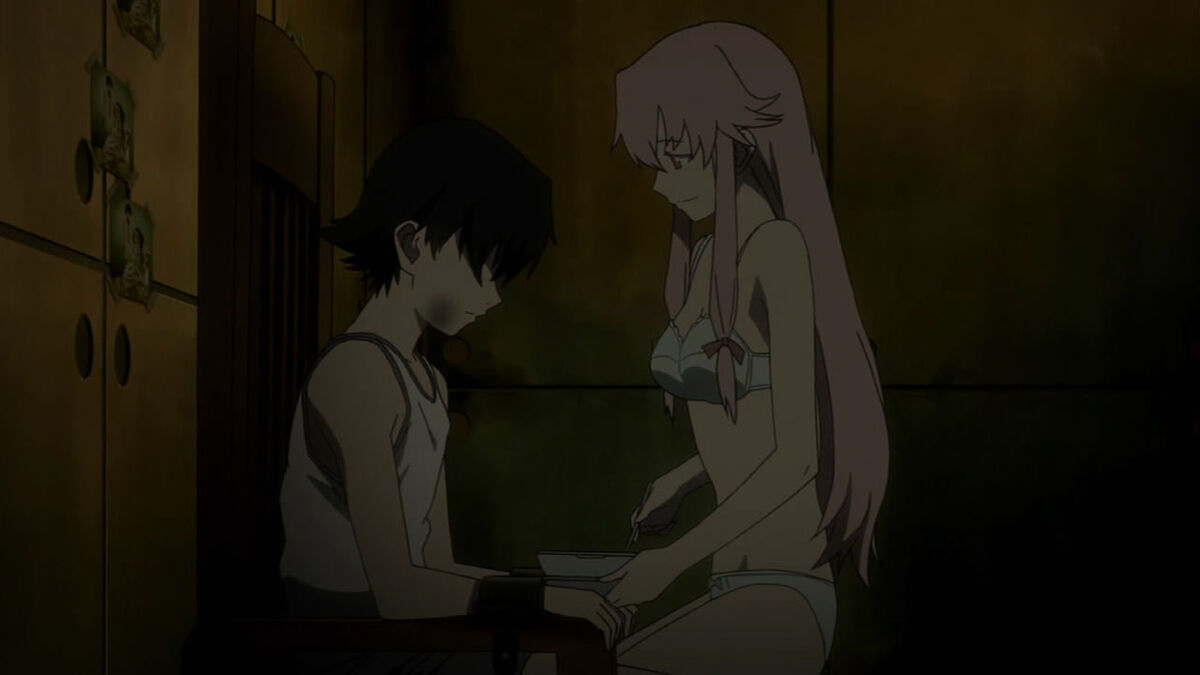 Mirai Nikki аниме поцелуй