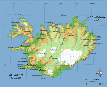 Topographic map of Iceland.