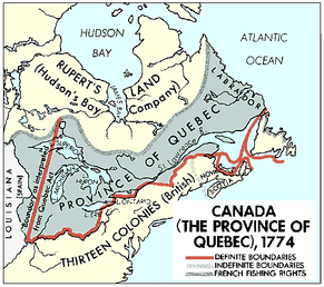 Boundaries of Quebec under the Quebec Act.