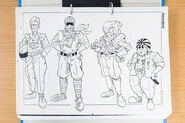 Concept art of Captain Falcon, Dr. Stewart, Pico, and Samurai Goroh from F-Zero.