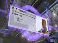 The announcer introduces Dr. Stewart in the Grand Prix in F-Zero GX. (For unknown reasons, his hair is blonde instead of its usual brown.)