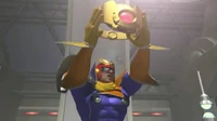 Captain Falcon wins the F-Zero Grand Prix, and the Champion's Belt.