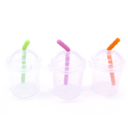 3 out of 6 clear cups, with different straw colors