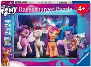 2 24 piece puzzles featuring Izzy Moonbow, Pipp Petals, Sunny Starscout, and Zipp Storm