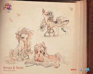 Artwork by Celia Kaspar: "Sooo in viking earth pony world (in a world long looong before Sunny and her friends) this would have been an idea for Twilight and Applejack!" [1]