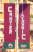 Banners in Maretime Bay displaying a variant of the logo.