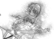 Mikan hugging Tsubasa after he joined her in the time space.