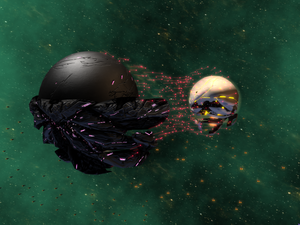 Two moons merging together.
