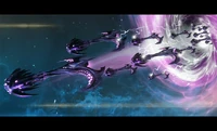 A Void fleet using sophisticated wormhole technology to enter the orbit of a planet they are about to seize and raid...