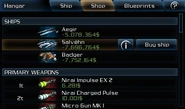 Hangar's shop, a place where you can spend your credits.