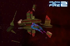 A VoidX with a destroyed pirate outpost behind.