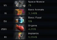 Basic food on sale in the Hangar, next to a few other commodities.