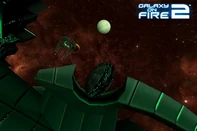 Close up of a Vossk space station with a Vossk jumpgate in the background.