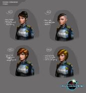 Four different versions of the female commander of the Terrans. In the end we went for #4, because #1 looked too conservative, #2 looked too freaky and #3 looked too young.