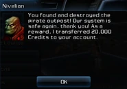 A station security officer giving you a reward for destroying a Pirate Outpost.