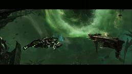 Terran battle cruiser battling a Vossk battle cruiser 