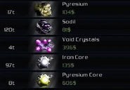Void Crystals for sale in the Hangar, next to a few other ores.