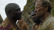 Jorah soutient à Malko qu'il a tué un sang-coureur dothraki