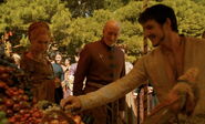 Cersei and Tywin greet Oberyn Martell.