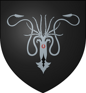 Second version of Euron's sigil: a monstrous silver kraken on a black field, with only a single red eye inscribed onto its head.