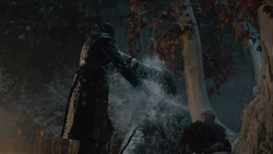 Arya conseguiu se esgueirar entre os Caminhantes Brancos e matar o Rei da Noite com um golpe no coração.